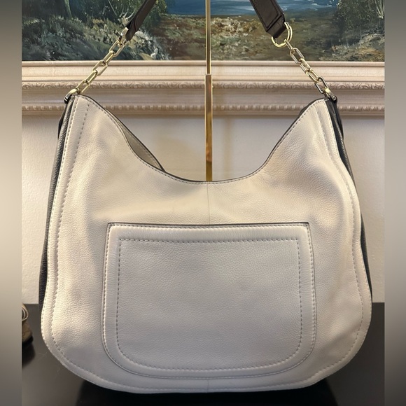 Tory Burch Sammy Large Hobo Cream Grey Black Pebbled Leather Shoulder bag - Picture 8 of 10